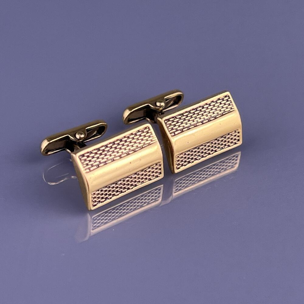 Kenneth Cole Fabric Textured Cufflinks Gold Tone Rectangle Lines